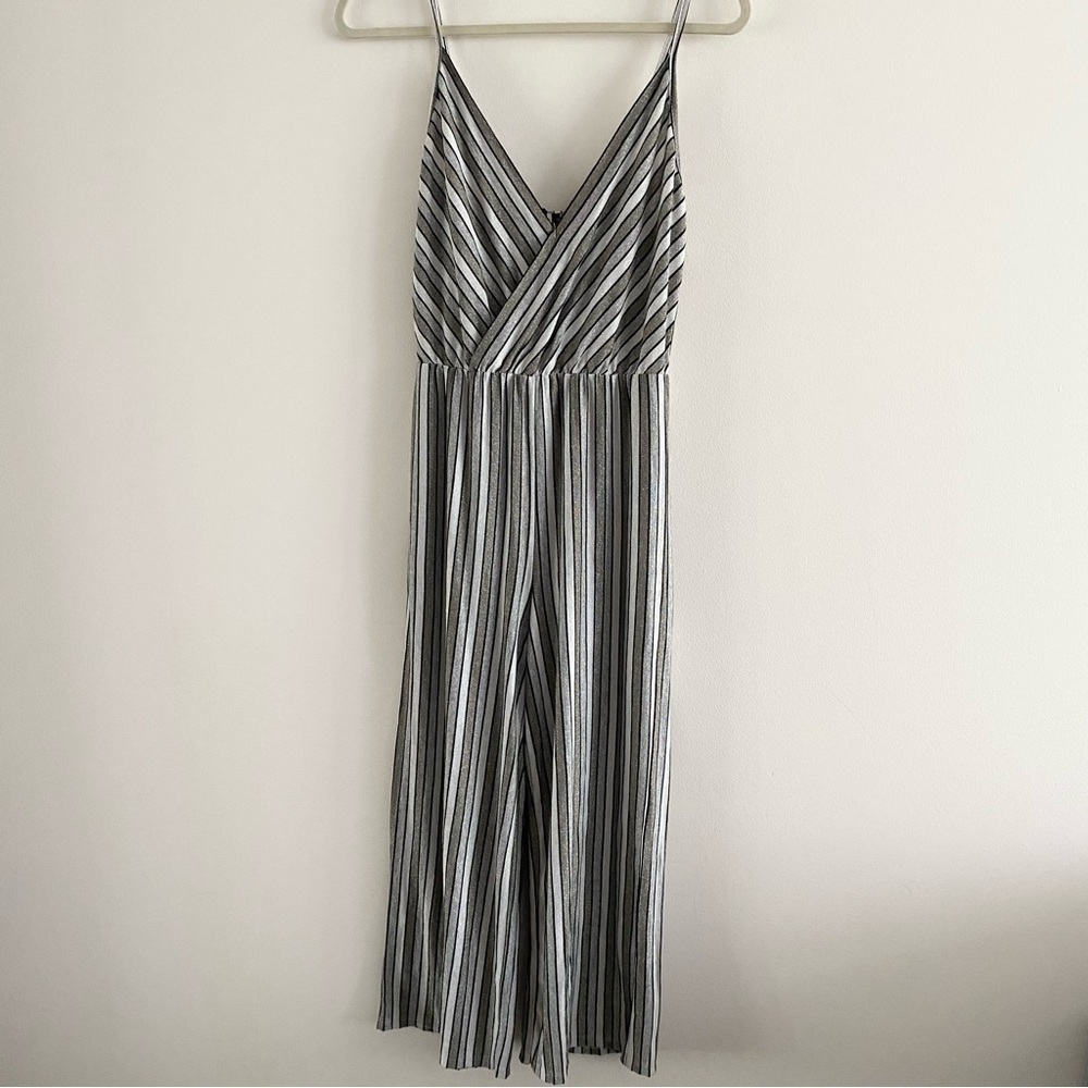 Striped Silver Glitter Casual Playsuit Jumpsuit Romper Stretch Wide Leg - Picture 4 of 16